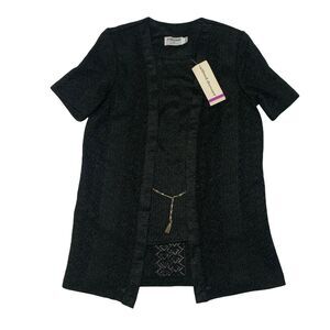 Alfred Dunner Women's Top Blouse Cardigan Pullover Black Small Short Sleeve Belt